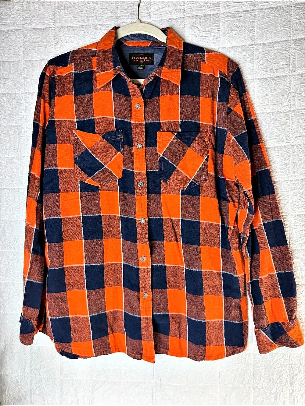 Flyshacker Plaid Button Down in Orange & Blue Size Large